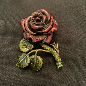 Jay Strongwater Rhinestone crystal and ruby red enamel rose flower trink…